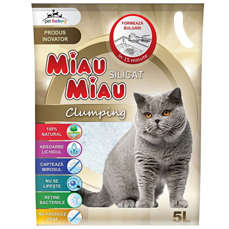 Pisici - Asternut igienic pentru pisici Miau-Miau, Silicat Clumping, 5L