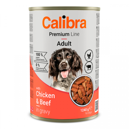 Hrană umedă - Conserve Calibra Dog Premium Can with Chicken & Beef, 12 x 1240 g
