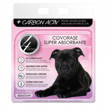 Dresaj si educare - Covoras absorbant 4Dog Charcoal, 60x60 cm, 10 buc