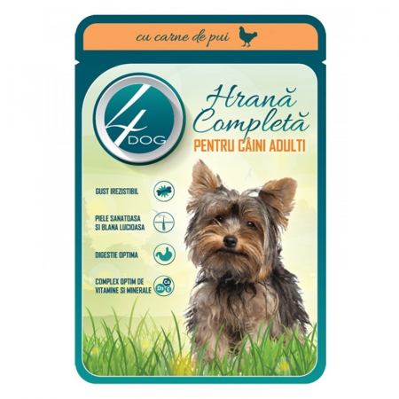 Hrană umedă - Hrana Umeda pentru Caini 4 Dog, cu Pui, 100 g