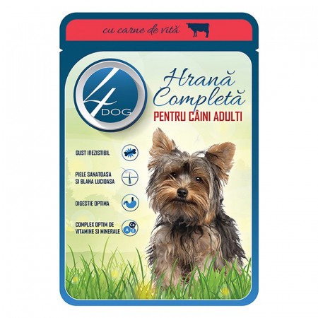 Hrană umedă - Hrana Umeda pentru Caini 4 Dog, cu Vita, 100 g