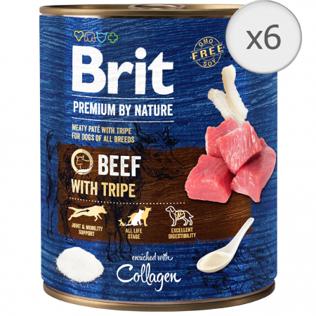 Hrană umedă - Hrana umeda pentru caini Brit Premium, Beef With Tripes, 6 x 800g