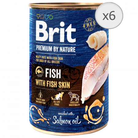 Hrană umedă - Hrana umeda pentru caini Brit Premium, Fish With Fish Skin, 6 x 400g