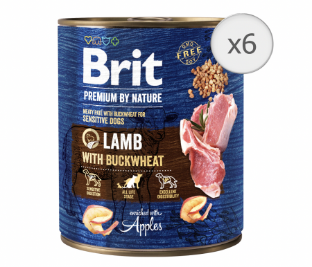 Hrană umedă - Hrana umeda pentru caini Brit Premium Sensitive, Lamb With Buckwheat, 6 x 800g