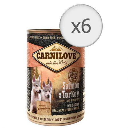 Hrană umedă - Hrana umeda pentru caini Carnilove Wild Meat, Somon & Curcan, Junior, 6x400g