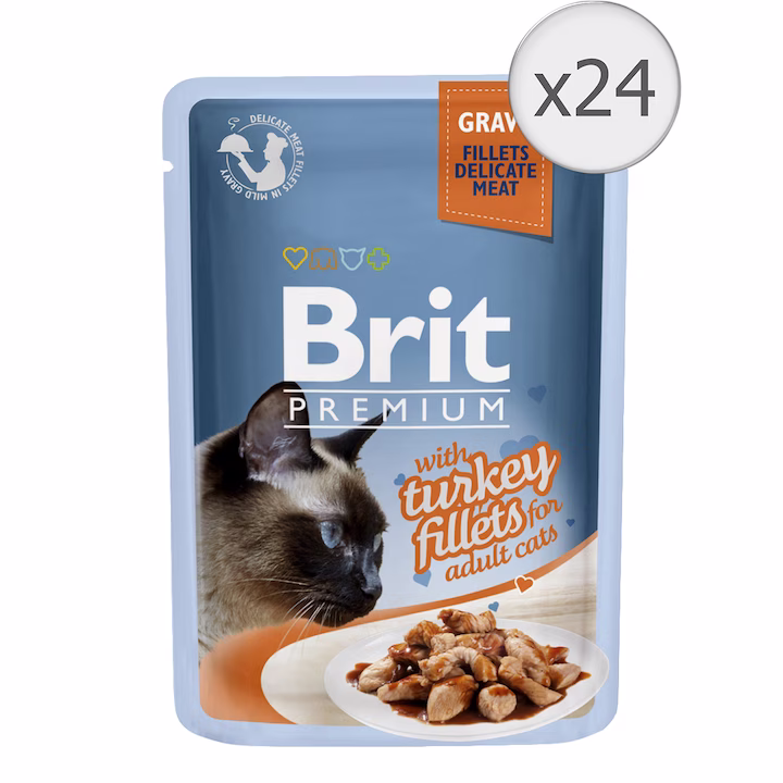 Hrană umedă - Hrana umeda pentru pisici Brit Premium Delicate, Curcan in Sos, 24x85g