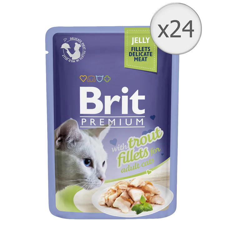 Hrană umedă - Hrana umeda pentru pisici Brit Premium Delicate, Pastrav in Aspic, 24x85g
