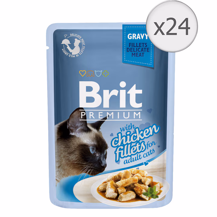 Hrană umedă - Hrana umeda pentru pisici Brit Premium Delicate, Pui in Sos, 24x85g