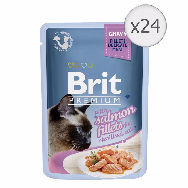 Hrană pentru pisici - Hrana umeda pentru pisici Brit Premium Delicate Sterilised, Somon in Sos, 24x85g