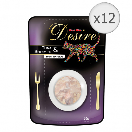 Hrană umedă - Hrana umeda pentru pisici Desire, Ton si Creveti, 12x70g