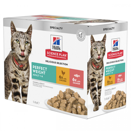 Pisici - Hrana umeda pentru pisici, Hill's SP Feline Adult Perfect Weight, plicuri, 12x85 g