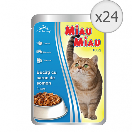 Hrană umedă - Hrana umeda pentru pisici Miau Miau,, 24x100g, Somon