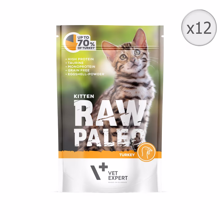Pisici - Hrana umeda pentru pisici Raw Paleo, Junior, Curcan, 12 x 100 g