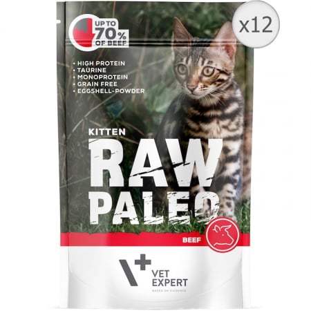Pisici - Hrana umeda pentru pisici Raw Paleo, Junior, Vita, 12 x 100 g