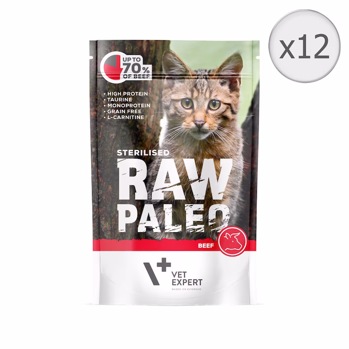 Pisici - Hrana umeda pentru pisici Raw Paleo, Sterilized, Vita, 12 x 100 g