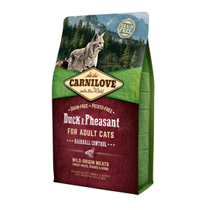 Pisici - Hrana uscata fara cereale pisici, CARNILOVE Hairball Control, Rata si Fazan