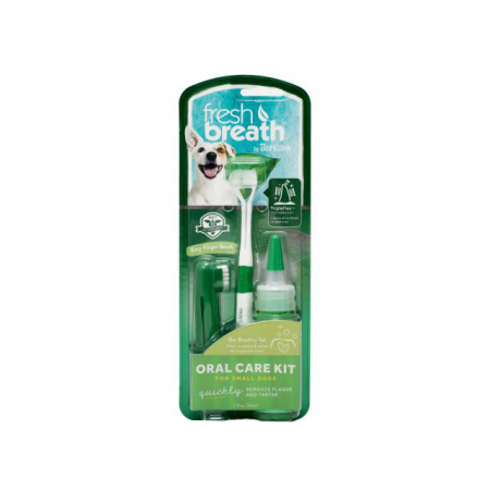 Câini - Kit igiena orala pentru caini Tropiclean Fresh Breath, Talie mica, 59ml