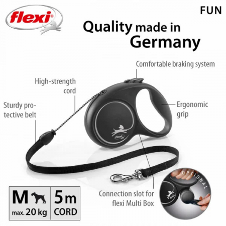 Lesa retractabila, cu fir - Flexi Fun - M - Negru [1]