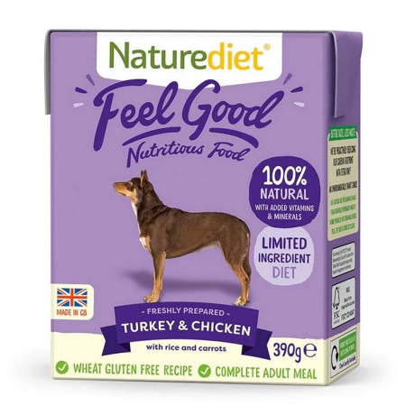 Hrană umedă - Pate Naturediet Feel Good cu Curcan si Pui, 390 g