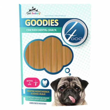 Recompense - Recompensa pentru Caini Goodies Dental Stick 4 Dog cu Pui si Biotina, 80 g