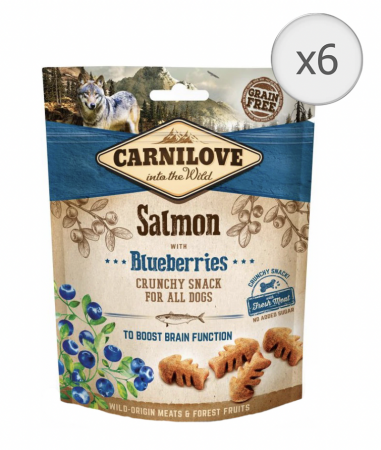 Recompense - Recompense pentru caini Carnilove Crunchy, Somon si Afine, 6x200g