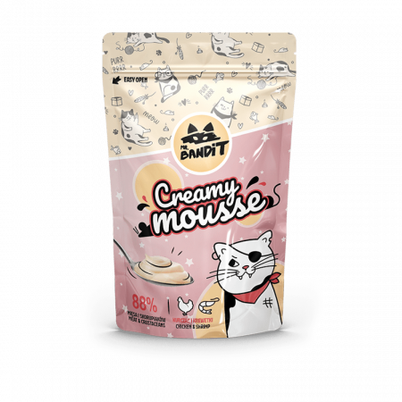 Pisici - RECOMPENSE PENTRU PISICI MR. BANDIT CAT CREAMY MOUSSE, PIEPT DE PUI SI CREVETI, 60 G