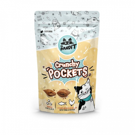 Pisici - RECOMPENSE PENTRU PISICI MR. BANDIT CAT CRUNCHY POCKETS, TON SI PUI, 40g