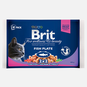 Hrană umedă - Set 4 plicuri hrana umeda pentru pisici, Brit, Peste, 400 g