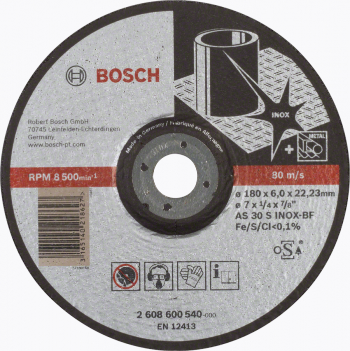 Bosch Disc de degrosare cu degajare Expert for Inox AS 30 S INOX BF, 180mm, 6.0mm 180mm imagine 2022
