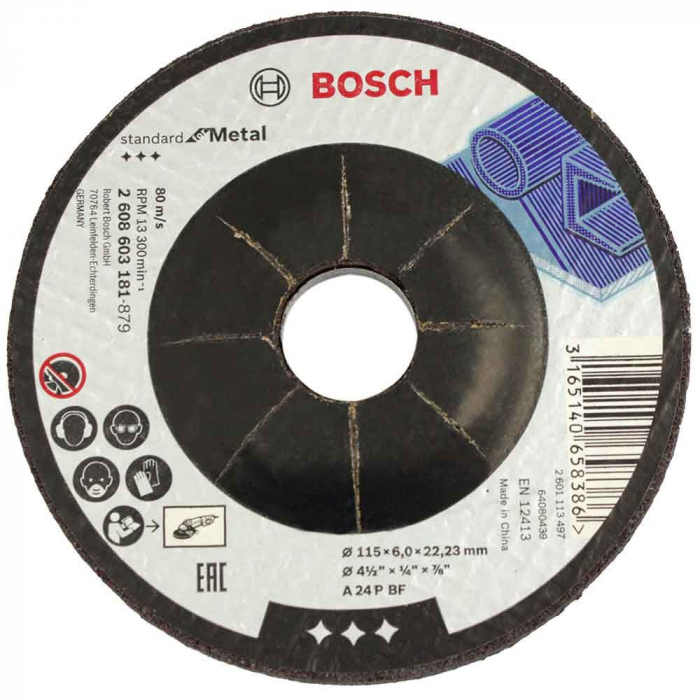 Bosch Disc de degrosare cu degajare Standard for Metal A 24 P BF, 115×22.23x6mm 115x22.23x6mm imagine 2022