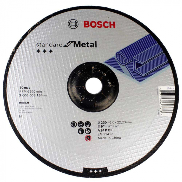 Bosch Disc de degrosare cu degajare Standard for Metal A 24 P BF, 230mm, 22.23mm, 6 22.23mm imagine 2022