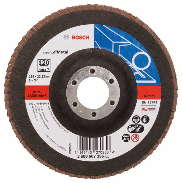 Bosch Disc de slefuire evantai X551, Expert for Metal D 125mm G 120, cu degajare