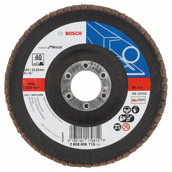 Bosch Disc de slefuire evantai X551, Expert for Metal D 125mm G 40, cu degajare