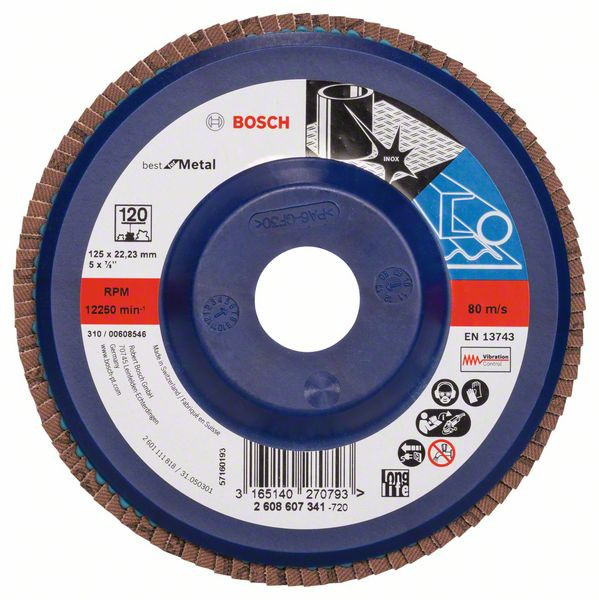 Bosch Disc de slefuire evantai X571, Best for Metal D 125mm G 120, drept