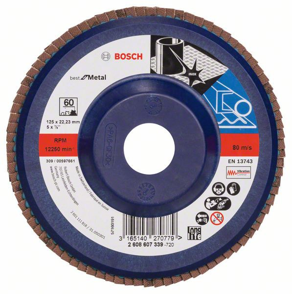 Bosch Disc de slefuire evantai X571, Best for Metal D 125mm G 60, drept