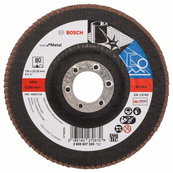 Bosch Disc de slefuire evantai X571, Best for Metal D 125mm G 80, drept