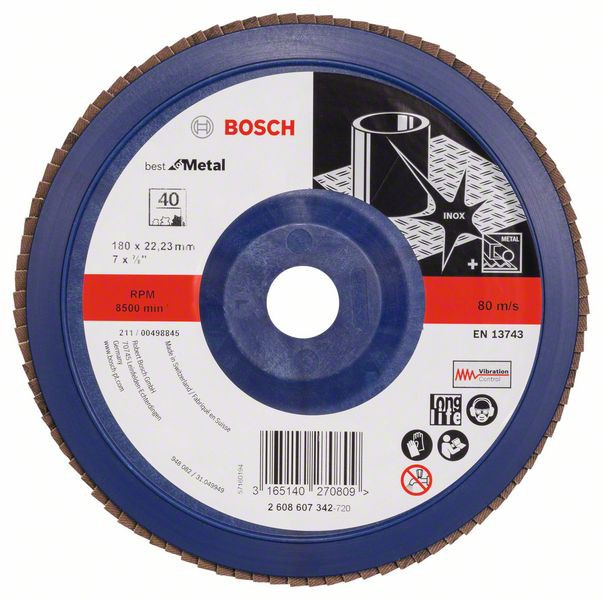 Bosch Disc de slefuire evantai X571, Best for Metal D 180mm G 40, drept