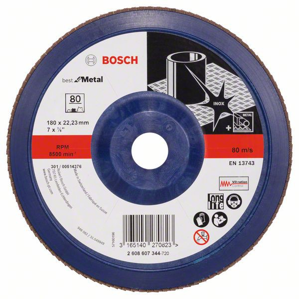 Bosch Disc de slefuire evantai X571, Best for Metal D 180mm G 80, drept 180mm imagine 2022