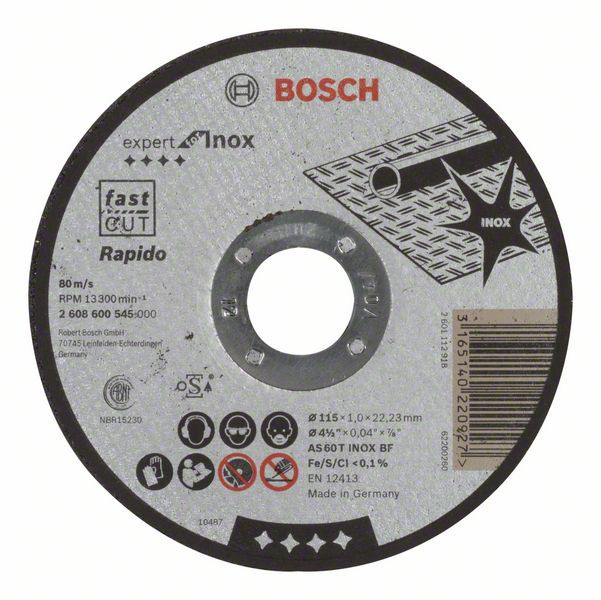 Bosch Disc de taiere drept Expert for Inox – Rapido AS 60 T INOX BF, 115mm, 1.0mm 1.0mm imagine 2022
