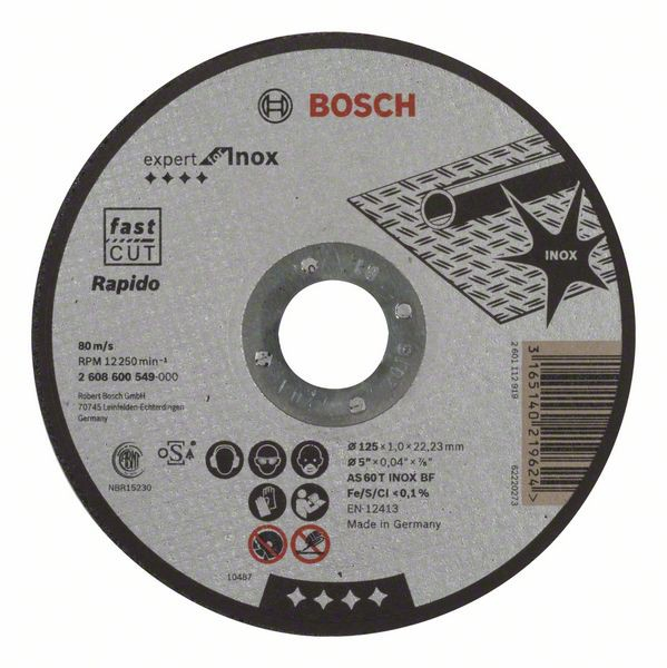 Bosch Disc de taiere drept Expert for Inox – Rapido AS 60 T INOX BF, 125mm, 1.0mm 1.0mm imagine 2022