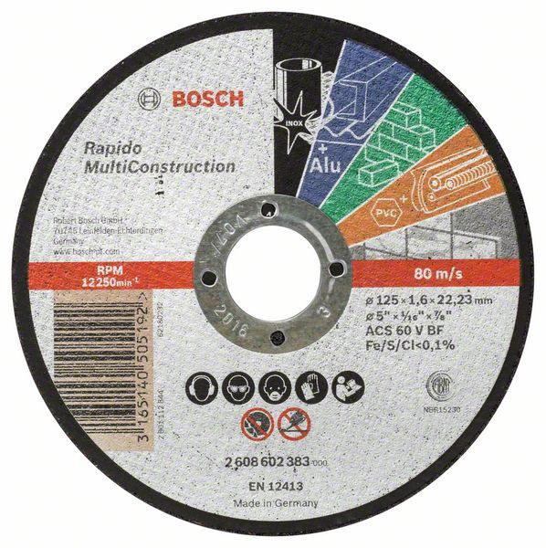 Bosch Disc de taiere drept Rapido Multi Construction ACS 46 V BF, 125×22.23×1.6mm 125x22.23x1.6mm imagine 2022