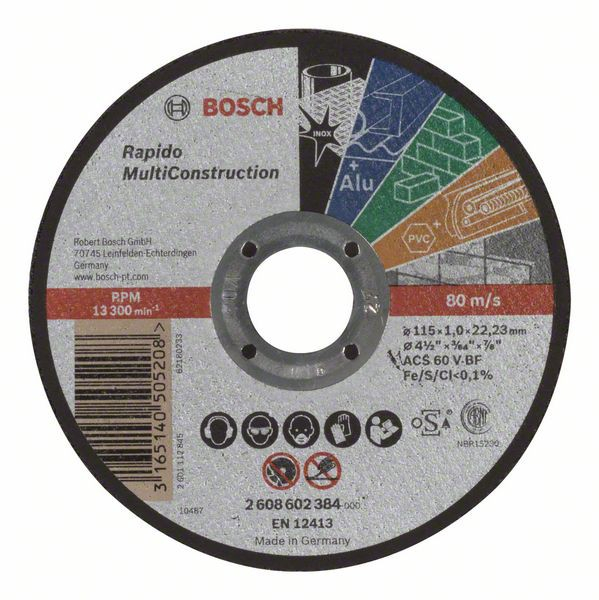 Bosch Disc de taiere drept Rapido Multi Construction ACS 60 V BF, 115mm, 1.0mm 1.0mm imagine 2022