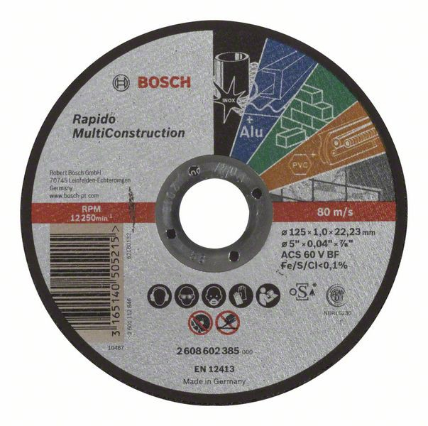 Bosch Disc de taiere drept Rapido Multi Construction ACS 60 V BF, 125mm, 1.0mm 1.0mm imagine 2022