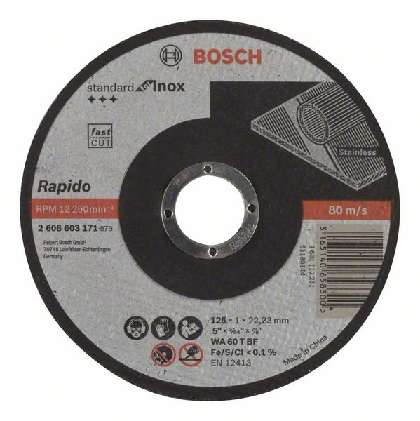 Bosch Disc de taiere drept Standard for Inox – Rapido WA 60 T BF, 125mm, 22,23mm, 1 125mm imagine 2022