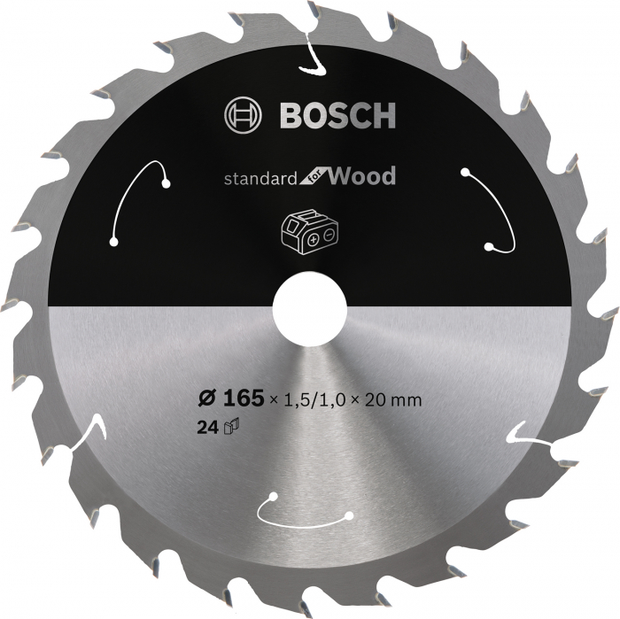 Bosch Disc Standard for Wood, 165x20mm, 24T, special pentru circulare cu acumulator 165x20mm imagine 2022