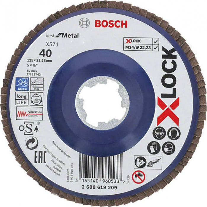 Bosch Discuri de slefuire evantai X-LOCK, versiunea dreapta, placa din plastic, D125, G40 Accesorii imagine 2022
