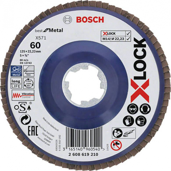 Bosch Discuri de slefuire evantai X-LOCK, versiunea dreapta, placa din plastic, D125, G60 Accesorii imagine 2022