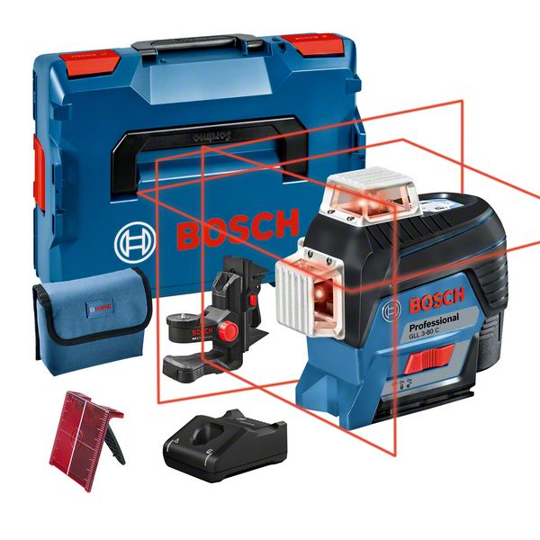 Bosch GLL 3-80 C + BM 1 Nivela laser cu linii, 30m, receptor 120m, precizie 0.2mm m + 1 x Acumulator GBA 12V 2.0Ah + Incarcator rapid GAL 1230 CV + L-Boxx 136