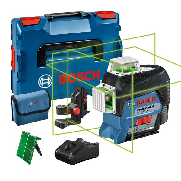 Bosch GLL 3-80 CG + BM1 Nivela laser cu linii, 30m, receptor 120m, precizie 0.2mm m + 1 x Acumulator GBA 12V 2.0Ah + Incarcator rapid GAL 1230 CV + L-Boxx 136