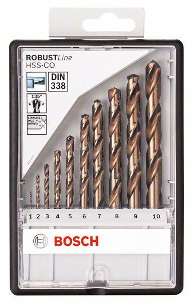 Bosch Set 10 burghie Robust Line pentru metal HSS-Co, D1-10mm Accesorii imagine 2022